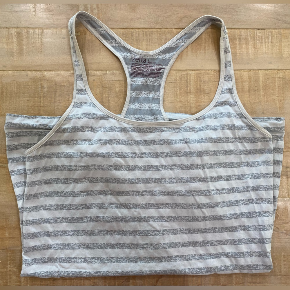 Zella striped grey stretch long work out Racerback tank top